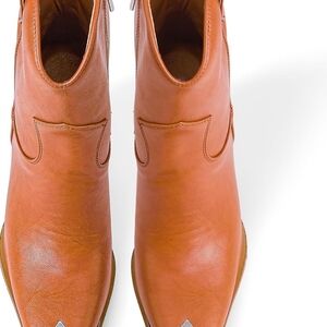 Women's Tan Leather Ankle Booties - Sleek Slip-On Western Style